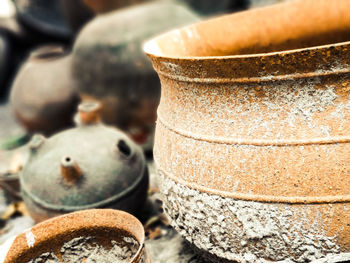 Close-up of african iron cauldron 