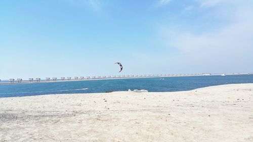 Scenic view of beach against blue sky