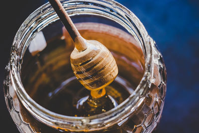 High angle view of honey in jar