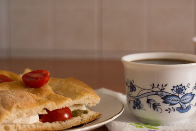 Close-up of food and drink on table