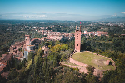 High angle view of buildings in city