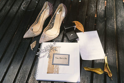 High angle view of shoes on table