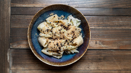 Directly above shot of food in plate on table