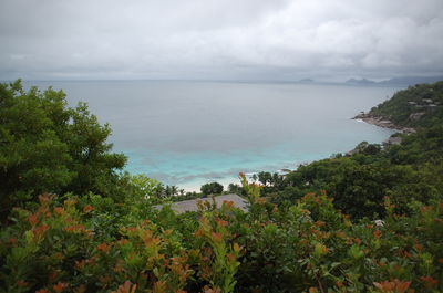 Scenic view of sea against cloudy sky