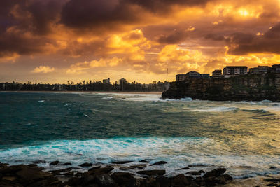 Scenic view of sea against sky during sunset