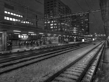 Railroad station platform at night