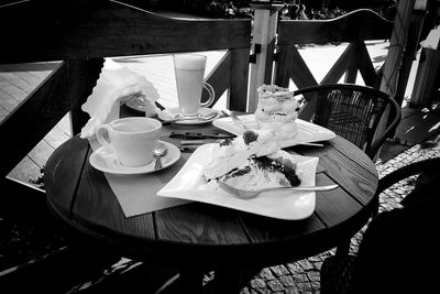 High angle view of coffee cup on table