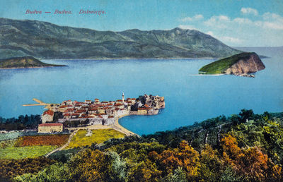 High angle view of bay against sky