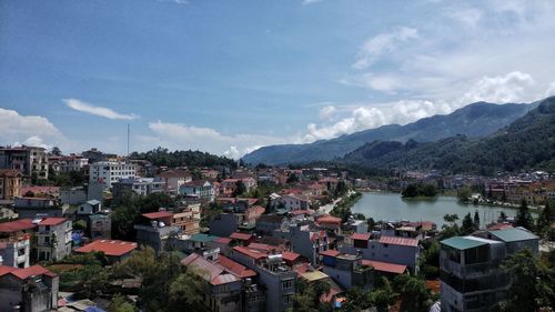 High angle view of townscape against sky