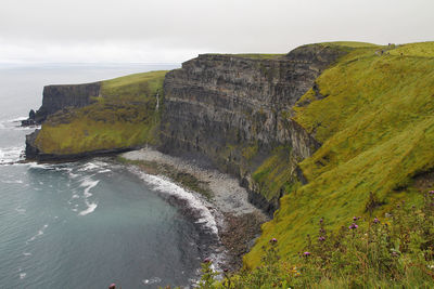 View of rocky cliff by sea