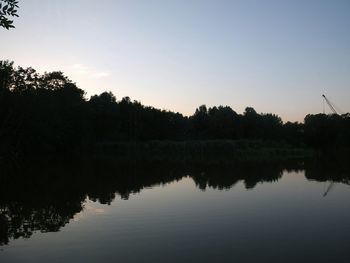 Reflection of trees in calm lake