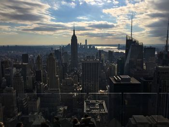 City skyline with skyscrapers in background