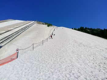 Panoramic view of people on land against clear sky