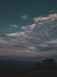 Scenic view of silhouette landscape against sky at sunset