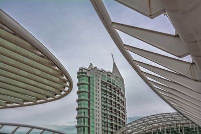 Low angle view of skyscrapers against sky