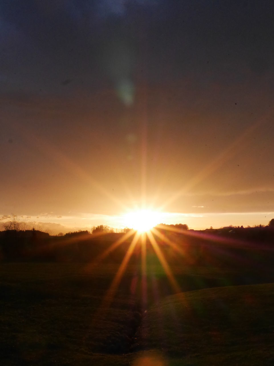 SCENIC VIEW OF BRIGHT SUN OVER FIELD