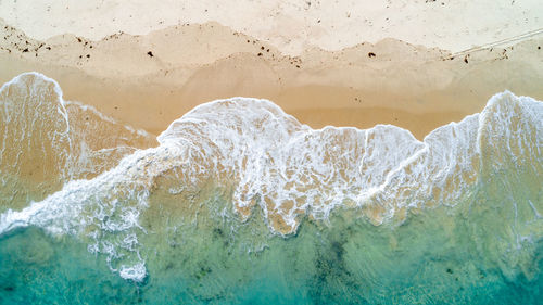 Aerial view of the sandy beach and ocean in zanzibar