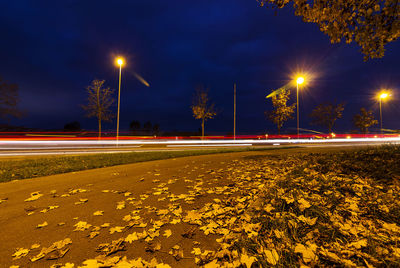 Light trails on road at night