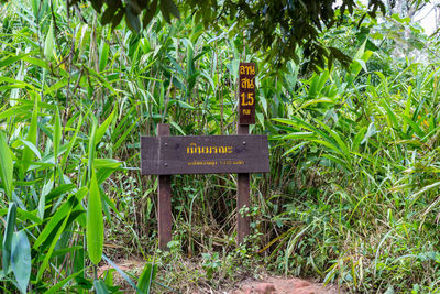 Sign board on field