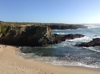 Scenic view of sea against clear sky