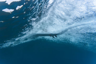 Low angle view of surfboard in sea