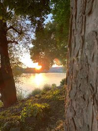 Scenic view of lake against sky during sunset