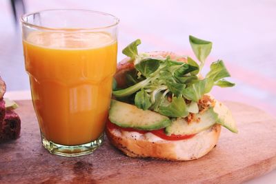 Close-up of avocado toast, breakfast and food on table