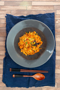 High angle view of food on table