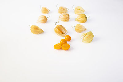 High angle view of food on white background
