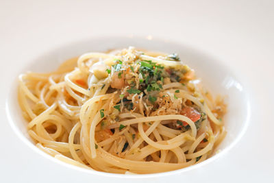 Close-up of noodles in plate