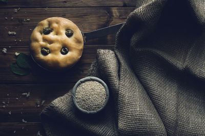 Close-up of cookie and burlap on table