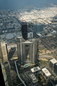 High angle view of buildings in city