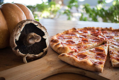 Close-up of pizza on table