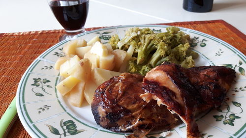 Close-up of meal served on table