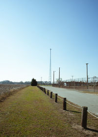 Scenic view of field against clear sky