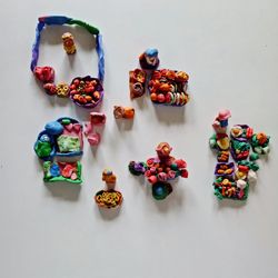 High angle view of multi colored candies on table