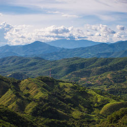 High angle view of mountains against sky