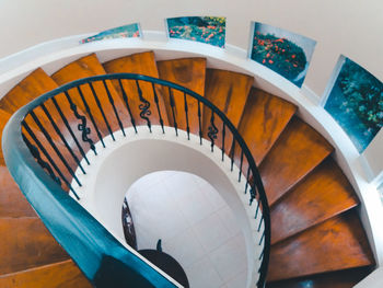 High angle view of spiral staircase at home