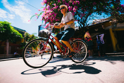 Bicycles parked on street in city