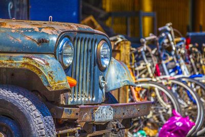 Close-up of rusty jeep