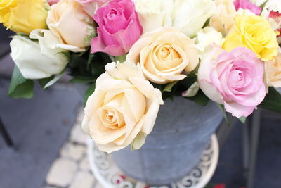 Bouquet of colorful rose flowers at market for sale