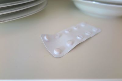 High angle view of dessert in plate on table