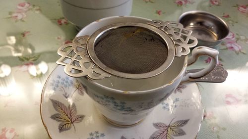 High angle view of tea on table