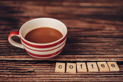 High angle view of tea cup on table