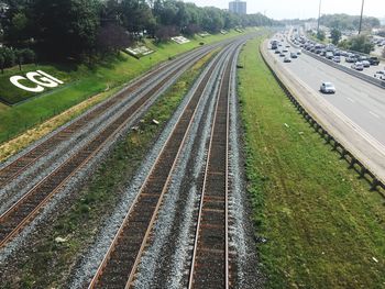 High angle view of railroad tracks