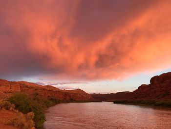 Scenic view of mountains against sky during sunset