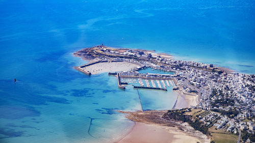 High angle view of swimming pool at seaside