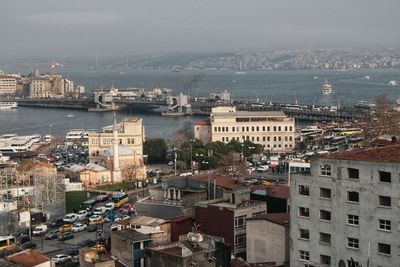 High angle view of townscape against sky