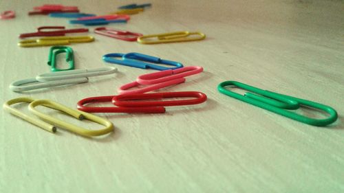 Close-up of colored pencils on table