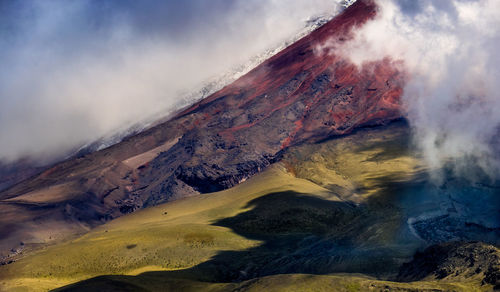 Scenic view of mountain against cloudy sky